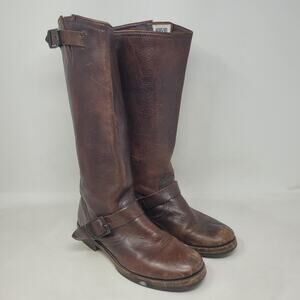 Frye Boots 7.5B Brown Leather Veronica Slouch Riding Buckle Distressed 77606